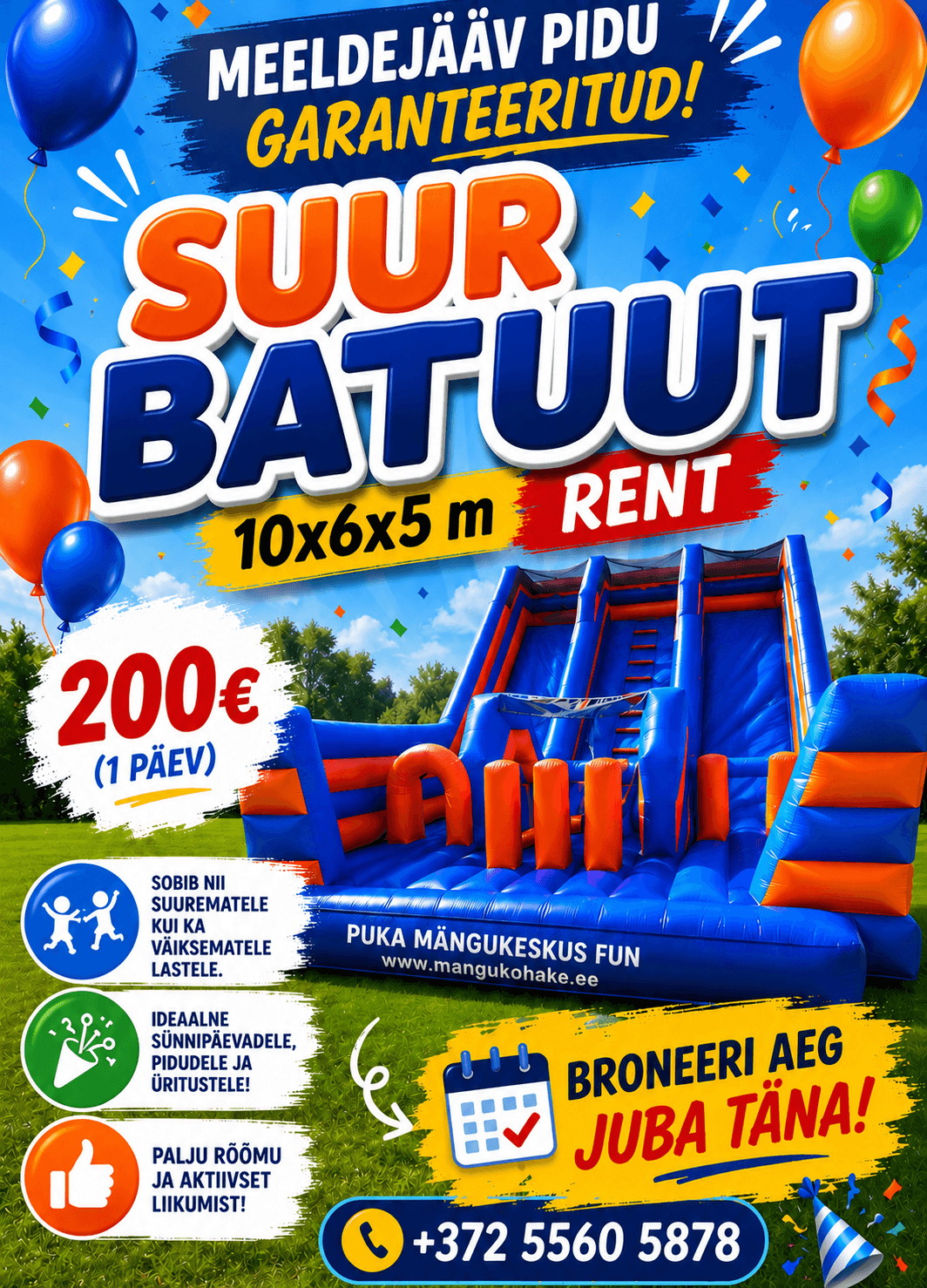 Suure 10x6x5 meetri batuudi rendi plakat: 200 eurot päev